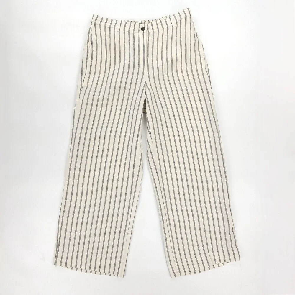 NWT J Crew Harbor Wide Leg pant striped linen Beachy Boho Resort Coastal Preppy